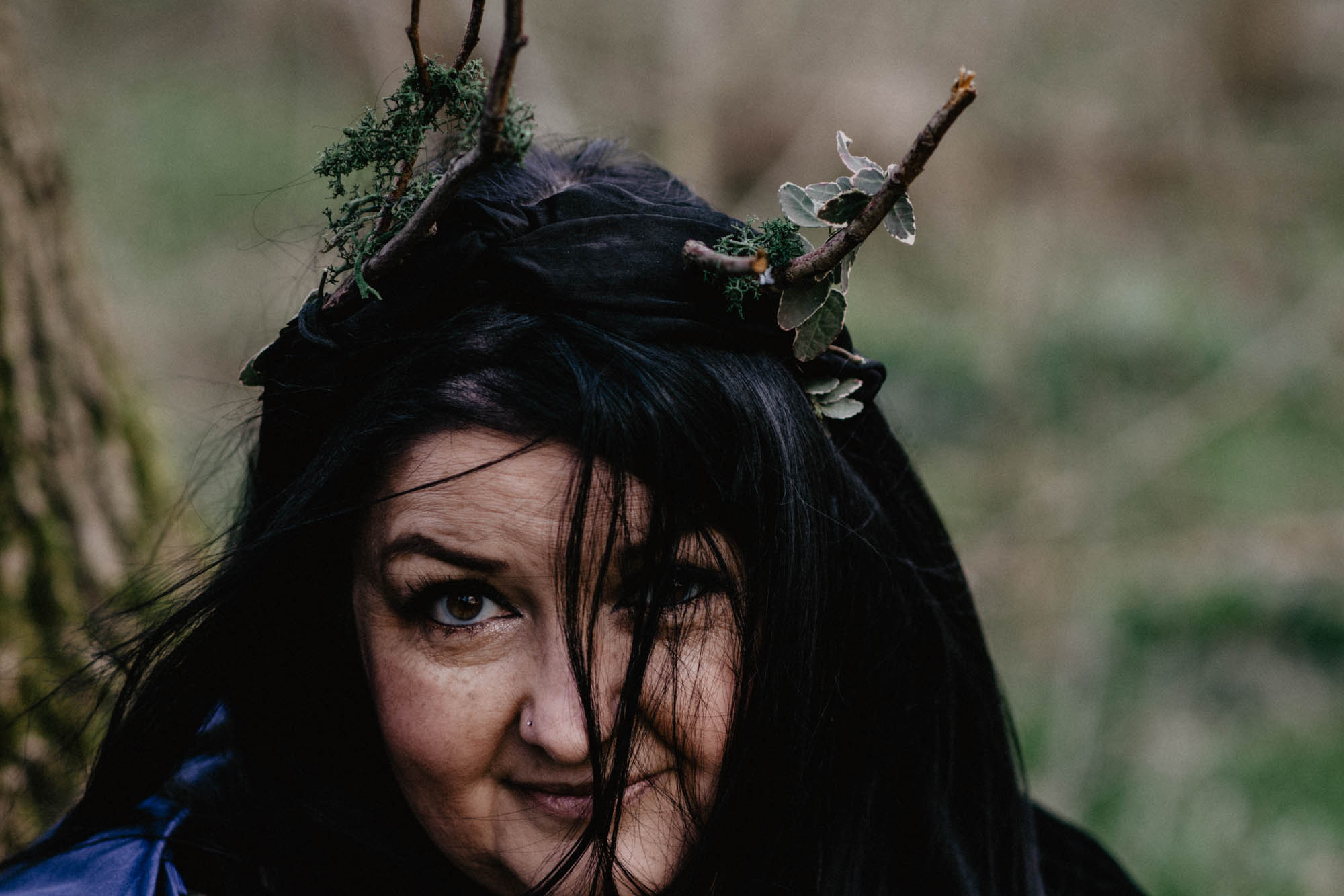 Create accessories that speak your personality, like this pagan headpiece made with moss and twigs